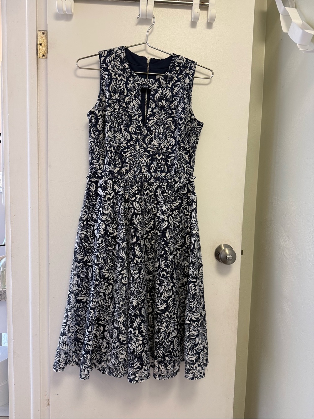 Danny & Nicole Navy and White Sleeveless Floral A-Line Dress